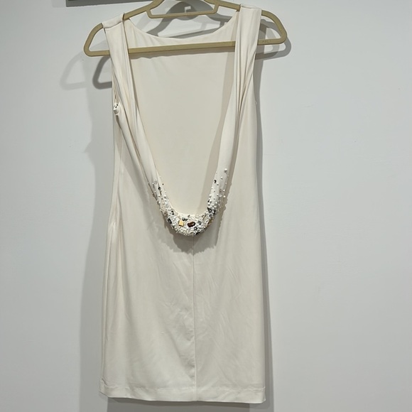 Mark + James x Bagley Mishka embellished drape open back white mini dress bridal - Picture 1 of 11